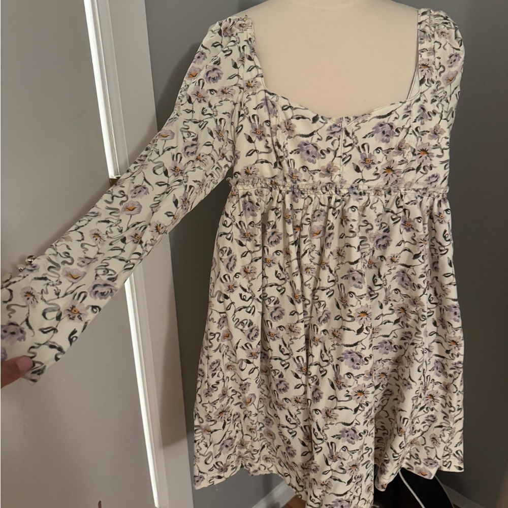 New XS Corduroy Free People  Floral Long Sleeve Mini Dress